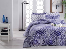 L'essentiel linge de maison Juego de funda de edredón doble Ranforce Azul oscuro y blanco